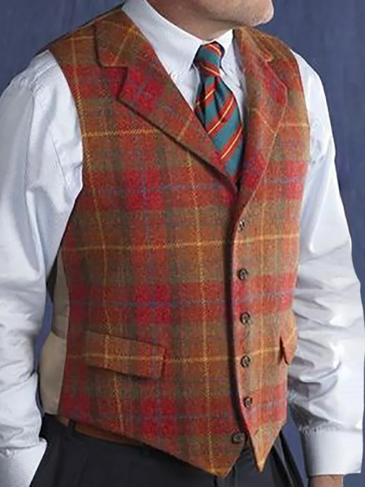 Men’S Leisure Single Row Buckle Plaid Vest
