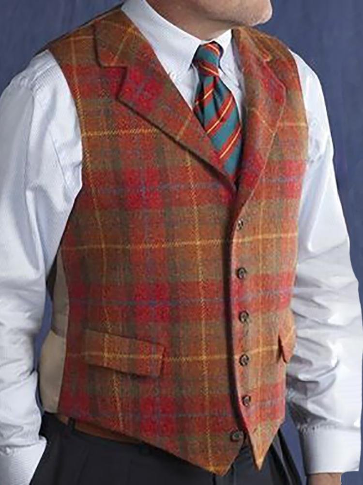 Men’S Leisure Single Row Buckle Plaid Vest