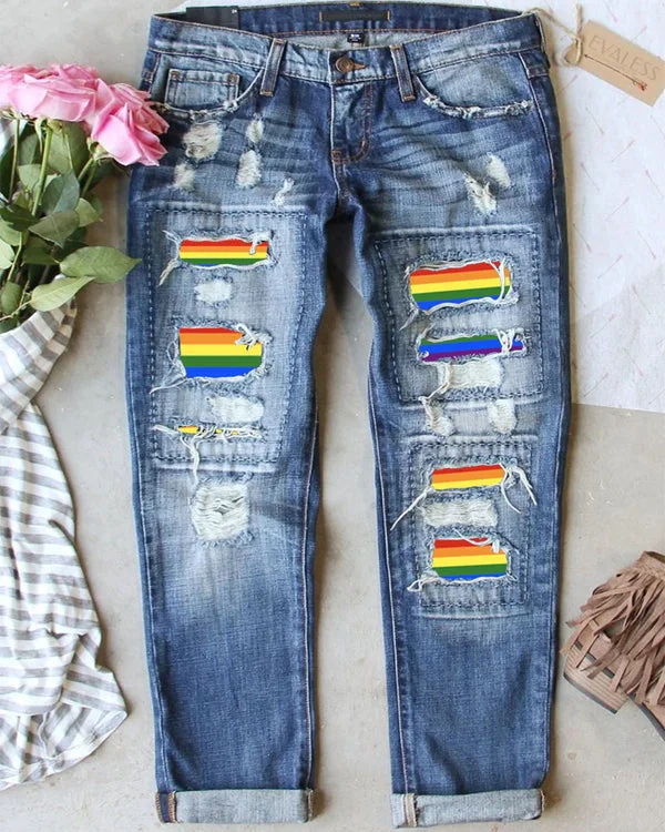 Rainbow Ripped Jeans