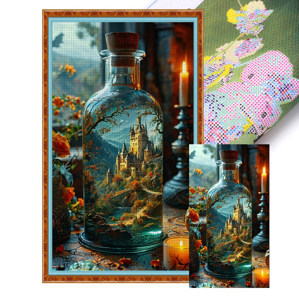 Castle In Glass Bottle Full 11CT Pre-stamped Canvas(40*75cm) Cross Stitch