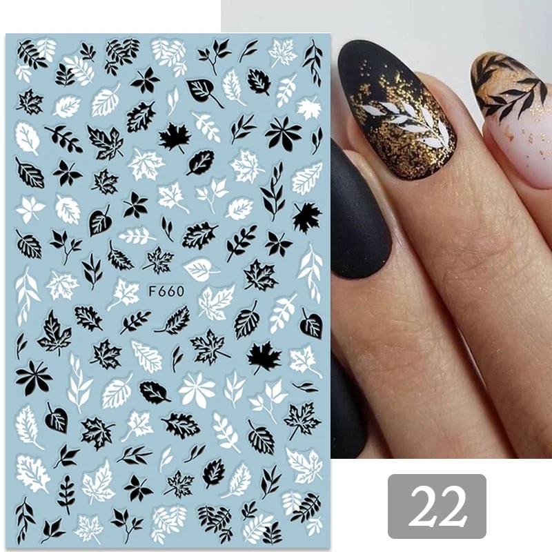 1PC Gold Black Bronzing Leaves Tree 3D Nail Sticker Iridescent Geometrics Lines Adhesive Transfer Sticker DIY Nail Decoration-Nail Inspo