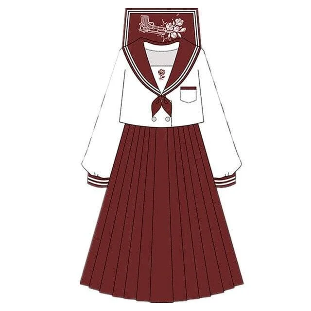 Gothic Long/Short Sleeve Girls High Waist White Sailor Skirts Set SP110