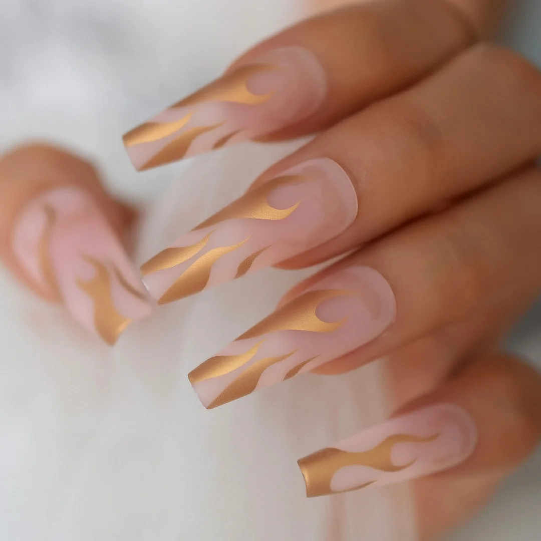 Extra Long Ballerina Faux Ongles White Hypotenuse Line Decorative French Nail Art Tips Nude Pink Base Manicure Tip 24-Nail Inspo