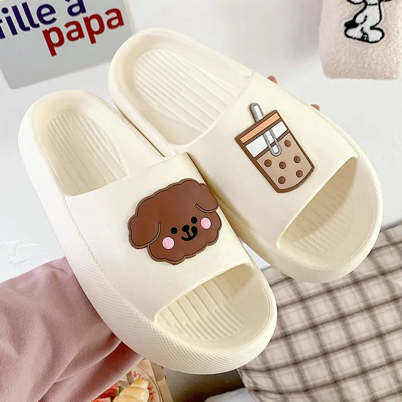 2022 Summer Women Thick Sole Slippers Indoor Home Non-Slip Slipper Casual Beach Slides EVA Household Cartoon Dog Animals Shoes