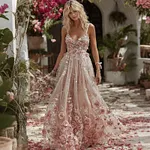 Women's Vintage Pink Rose Art V Neck Maxi Dress - Image 2