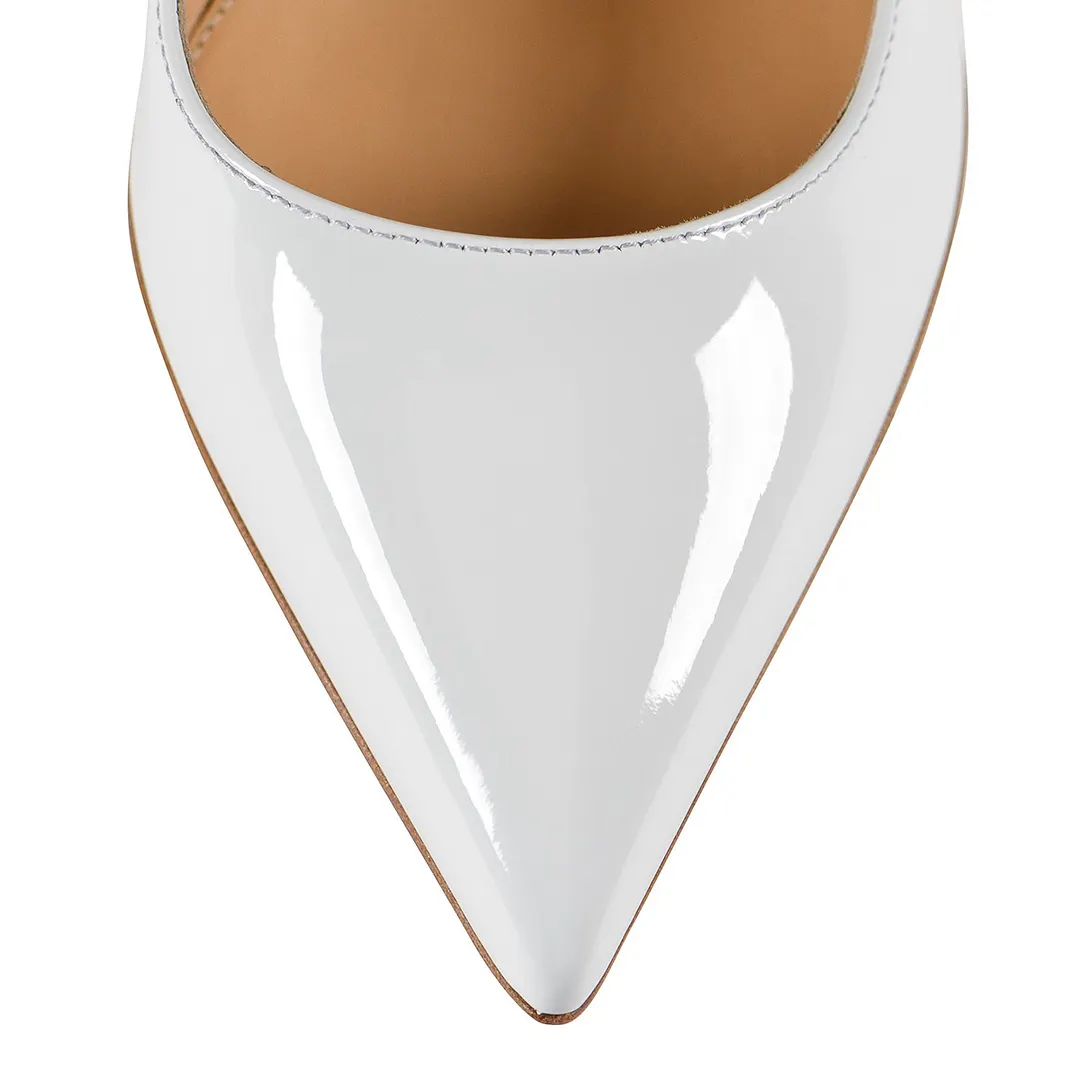 White Pointed Toe Slip-On Decorative Heel Simple Pumps Shoes