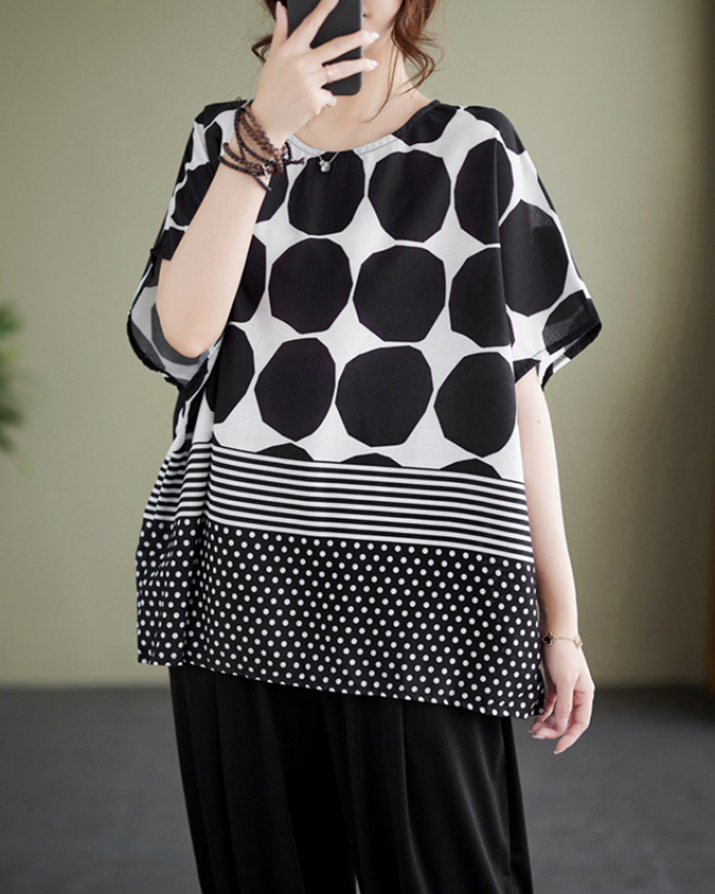 Circle Stripe Polka Dot Pattern Short Sleeve T-shirt