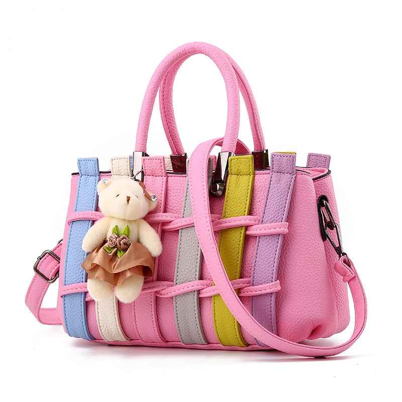 Bags New Woven Handbag Japanese And Korean Bear Pendant Shoulder Crossbody Bag