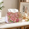 (24cm)Pink Pearl Rose Butterfly 24cm DIY Diamond Painting Rhinestones Decorative Tissue Box Reusable Crystal Mosaic PU Tissue Holder for Home Car Desk Decoration Craft
