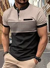 Men's Striped Stand Collar Short Sleeve POLO Shirt