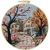 4pcs Town-DIY Embroidery Kit with Pattern Cotton Threads Needles Hoop Scissor 25*25cm tapestrymarket