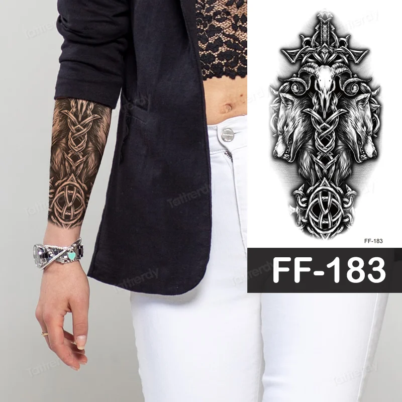 Sdrawing Animal Temporary Tattoo Sticker Black Lion King Wolf Tiger Men Body Art Painting Tattoo Fake Water Transfer Sexy Women