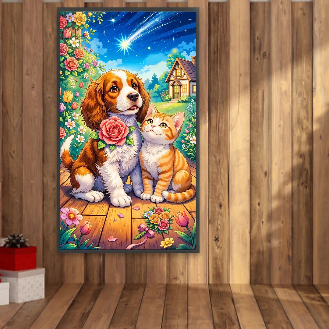 Cat and Dog 5D Full Round Drill DIY Diamond Painting Kit for Adults 40x70CM