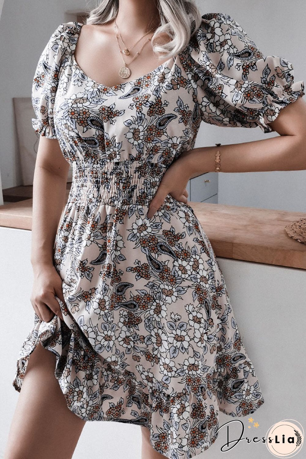 Fashion Casual Print Split Joint Square Collar A Line Dresses