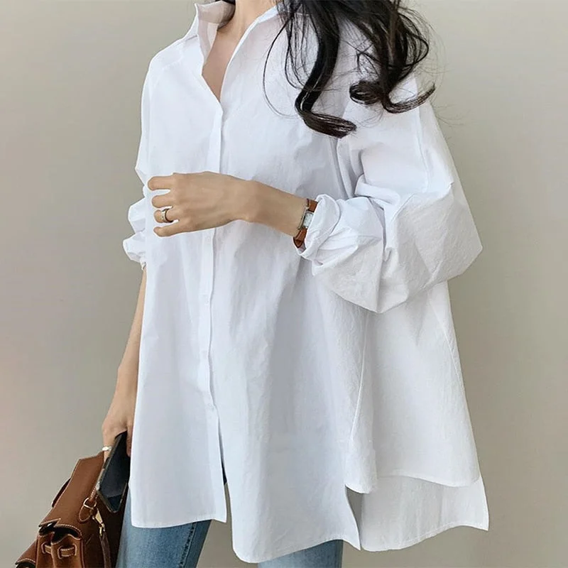 ZANZEA Women Autumn Blouse 2022 Fashion Lapel Long Sleeve White Shirts Asymmetrical Tops Casual Solid Buttons Blusas