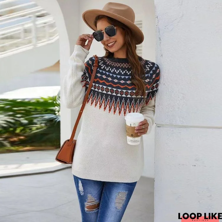 Round Neck Casual Bohemian Sweater