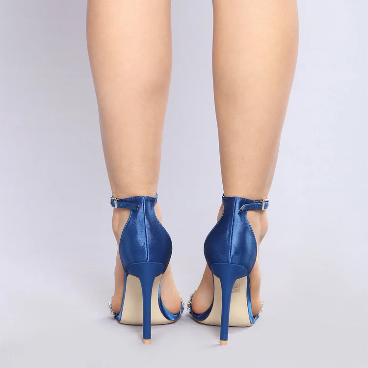 Buy Blue Embellished Electric Open Toe Block Heels by Myra Online at Aza  Fashions.