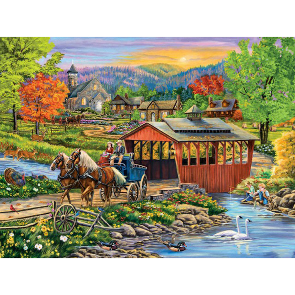 

(Multi-Size) House Scenery - Round/Square Drill Diamond Painting 40*30cm/50*40cm, Round diamond 40*50cm, 501 Original