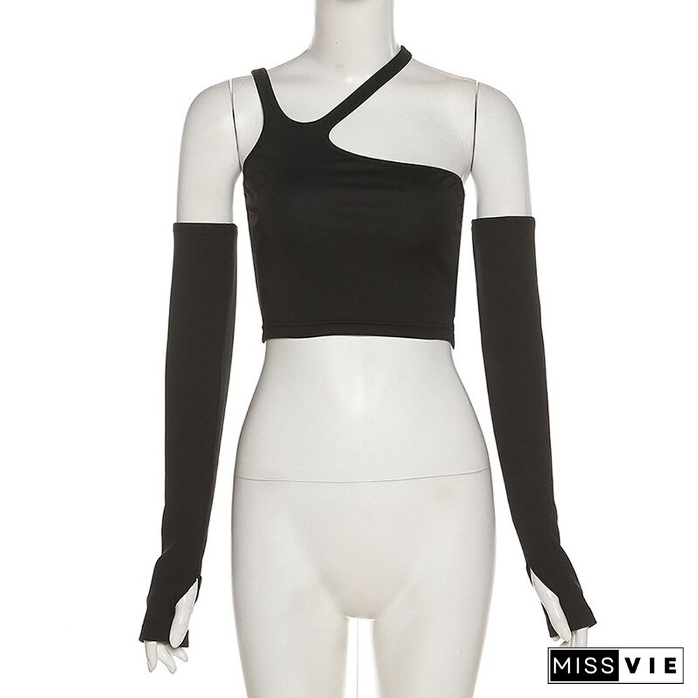 Autumn Fashion Casual Slim Solid Removable Sleeves Halter T Shirt For Women New Streetwear Wild Basic Female Top Hot