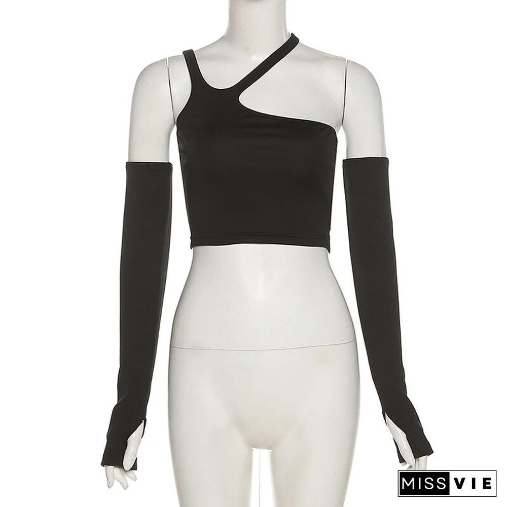 Autumn Fashion Casual Slim Solid Removable Sleeves Halter T Shirt For Women New Streetwear Wild Basic Female Top Hot