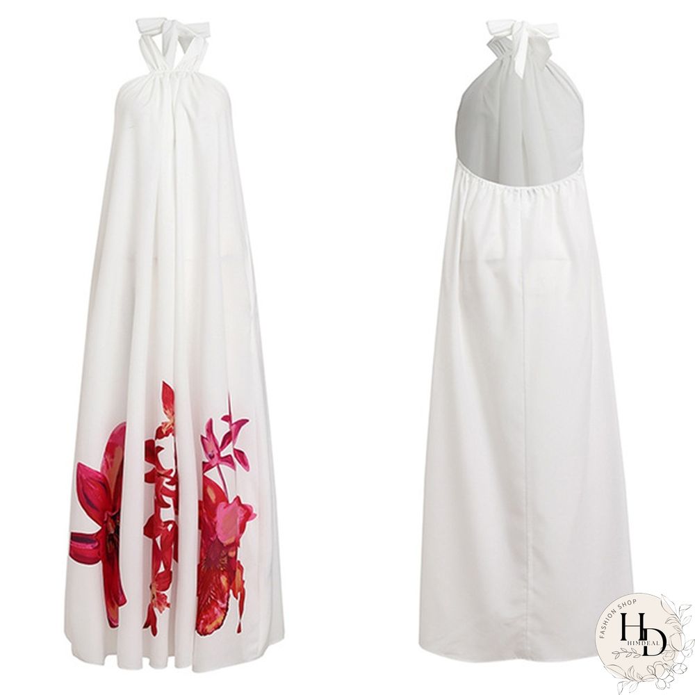 Summer Party Evening Sundress Women Floral Halter Backless Long Dress Casual Baggy
