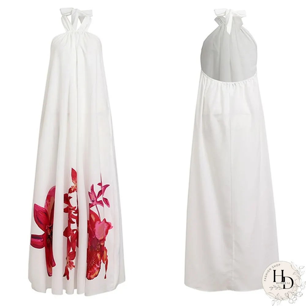 Summer Party Evening Sundress Women Floral Halter Backless Long Dress Casual Baggy