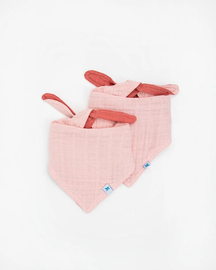 Cotton Muslin Reversible Bandana Bib 2 Pack - Rose Petal