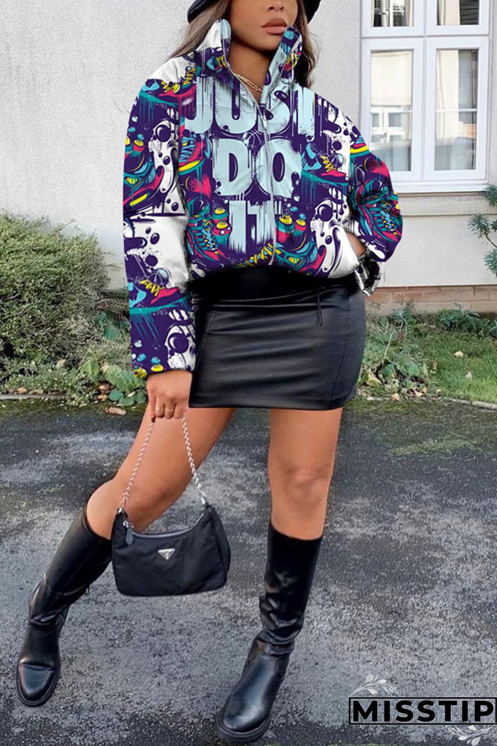Cyanine Fashion Casual Print Basic Mandarin Collar Outerwear
