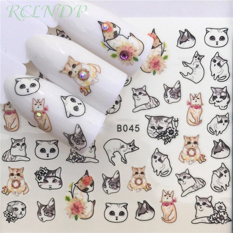 Gingf Nail sticker art decoration slider lovely cat flower Water Transfer decals manicure lacquer accessoires polish foil