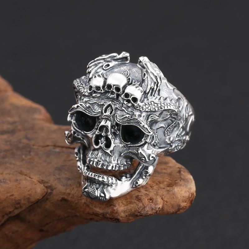 Punk Rock Skull Ring Retro Skull Ring Open Adjustment Ring
