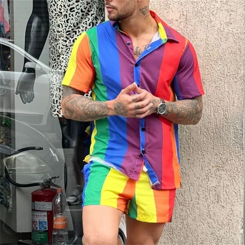 Men's Resort Style Rainbow Print Suit