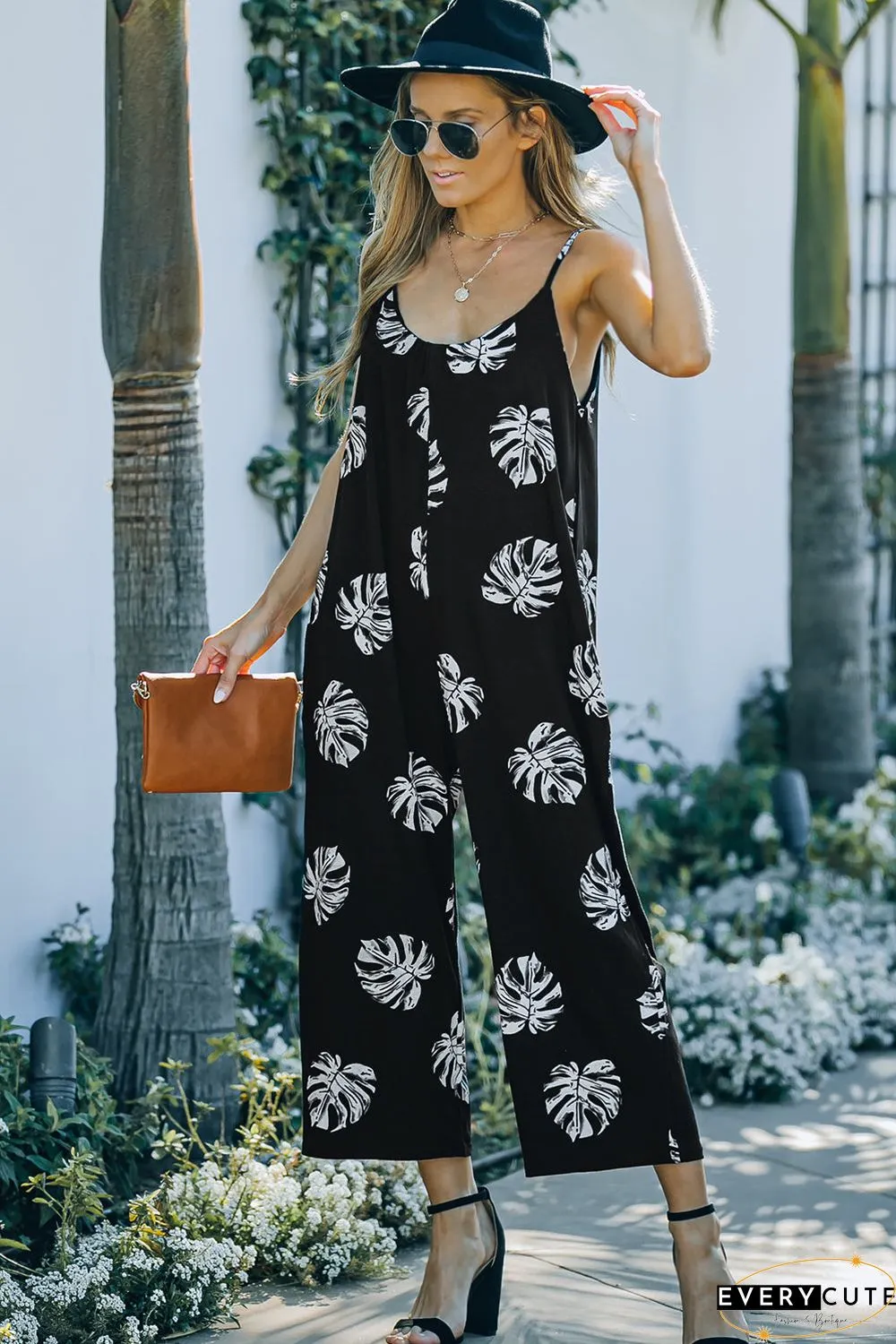 Print Spaghetti Strap Wide Leg Jumpsuit