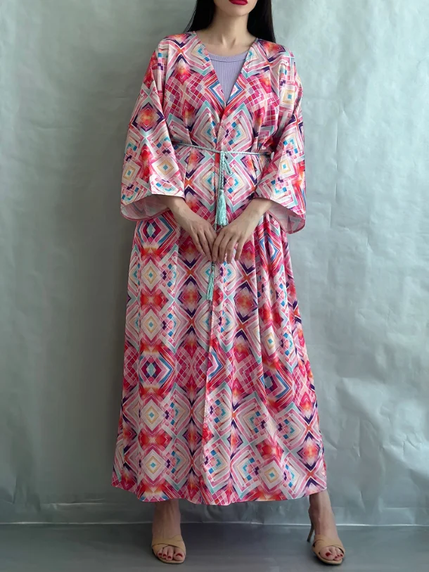 Geometric Print Cardigan Robe-inspireuse