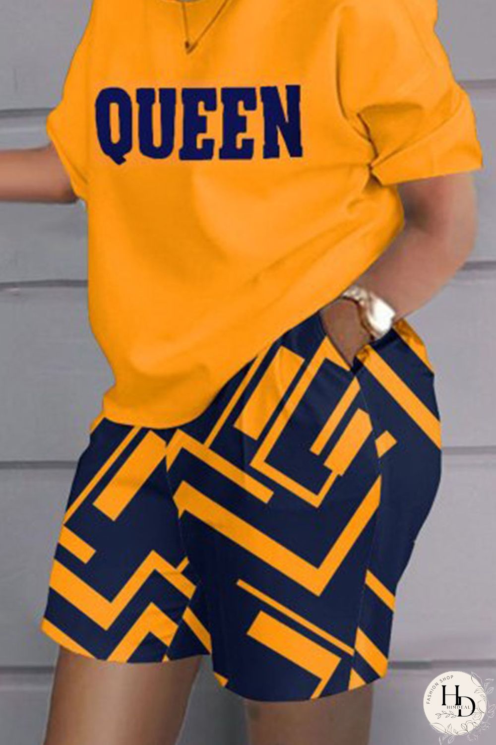 Grey Black Casual Print Patchwork O Neck Short Sleeve Two Pieces