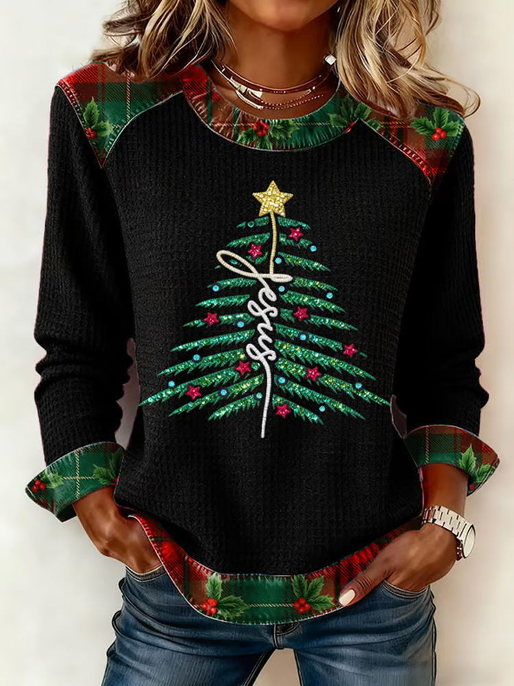 Women's Casual Christmas Faith Waffle Top elevenforest