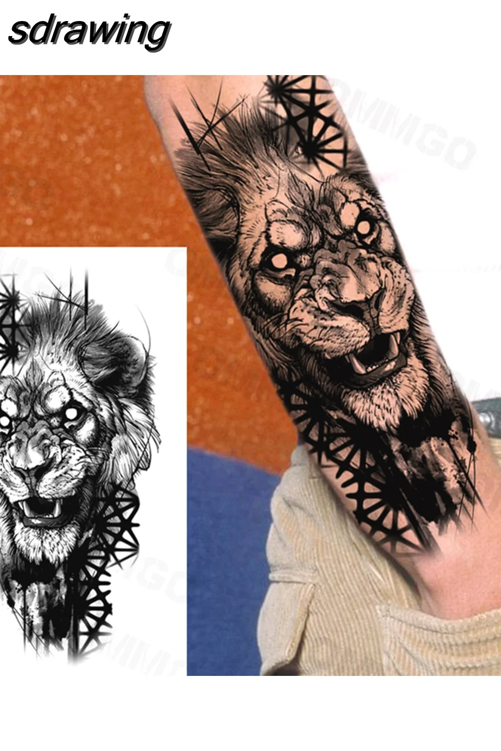 sdrawing Lion Rose Flower Temporary Tattoos For Women Adult Girl Compass Skull Fake Tattoo Arm Thigh Body Art Waterproof Tatoos