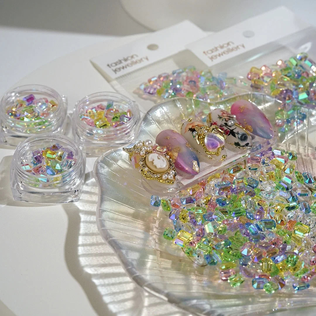 Mixed Colourful Aurora Octagon Crystal Nail Art Decorations Accessory Soft Nail Art Jewelry Manicure Accessories