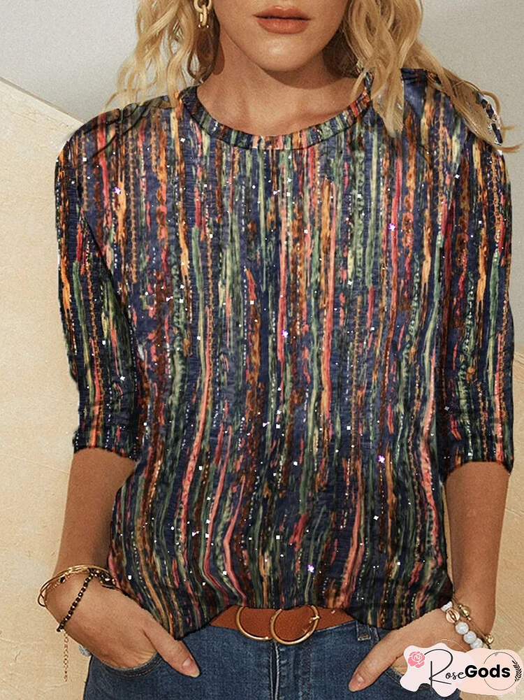 Multi-Color Striped Long Sleeve Casual T-Shirt