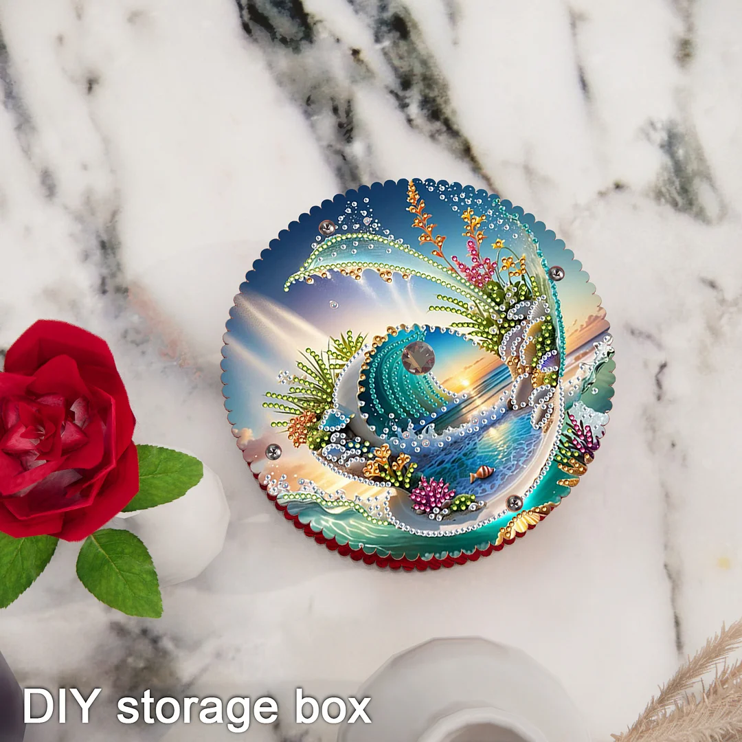 Waves 5D DIY Diamond Art Painting Snack Box with Lid Home Wood Storage Organizer