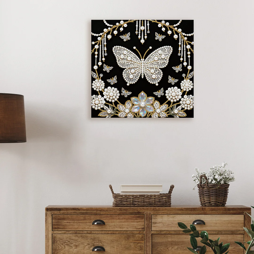Flower Butterfly DIY Pearl Art Diamond Painting Kit Home Decor 25x25cm With Frame