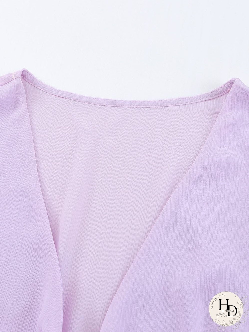 Lantern Sleeve Knotted Tiered Mini Dress with Deep V Neck