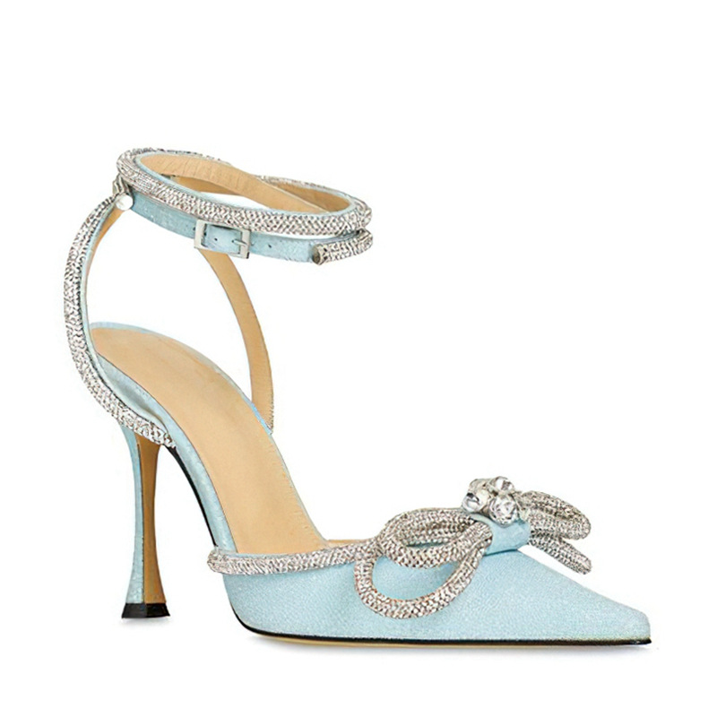 85mm Women's Stiletto Heel Ankle Strap Glitter Pumps Pointed Toe Diamond High Heels Sandals Summer Banquet Daily Wedding Shoes-MERUMOTE