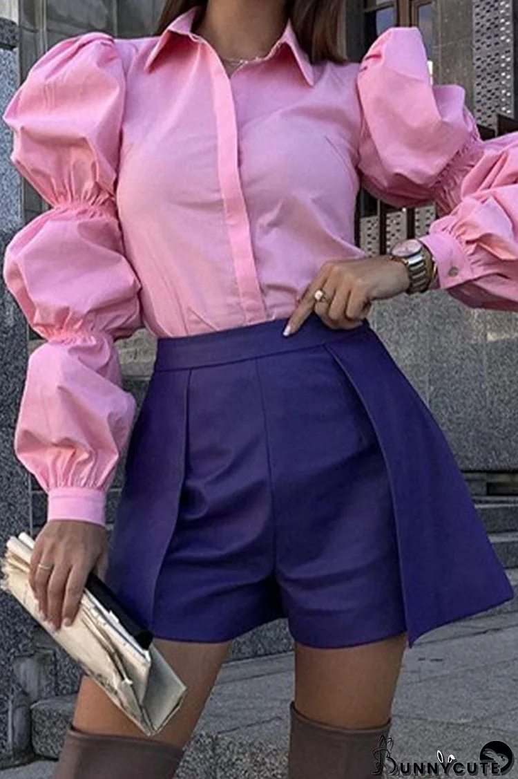 Work British Style Solid Turndown Collar Blouses(3 Colors)