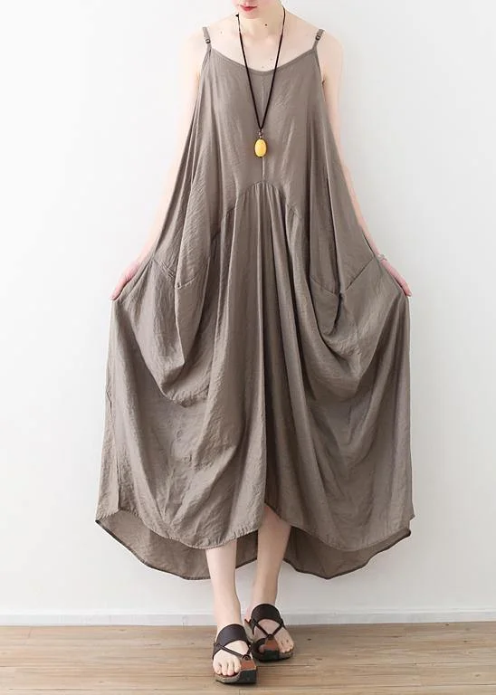 Elegant sleeveless cotton Long Shirts linen gray Kaftan Dress summer