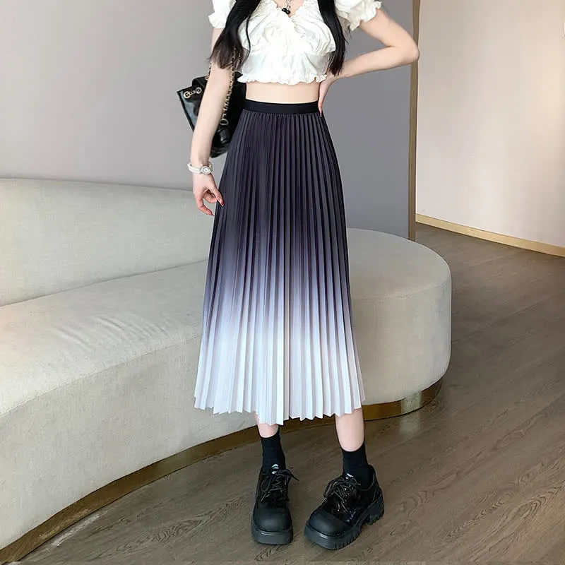 Gradient Color High Waist Pleated Skirt