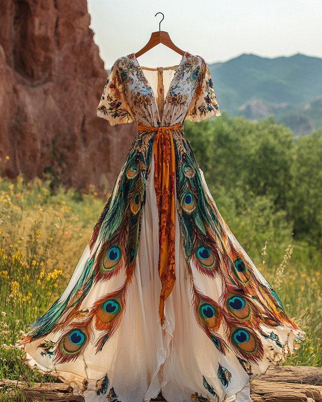 Summer vacation bohemian hand embroidered chiffon dress
