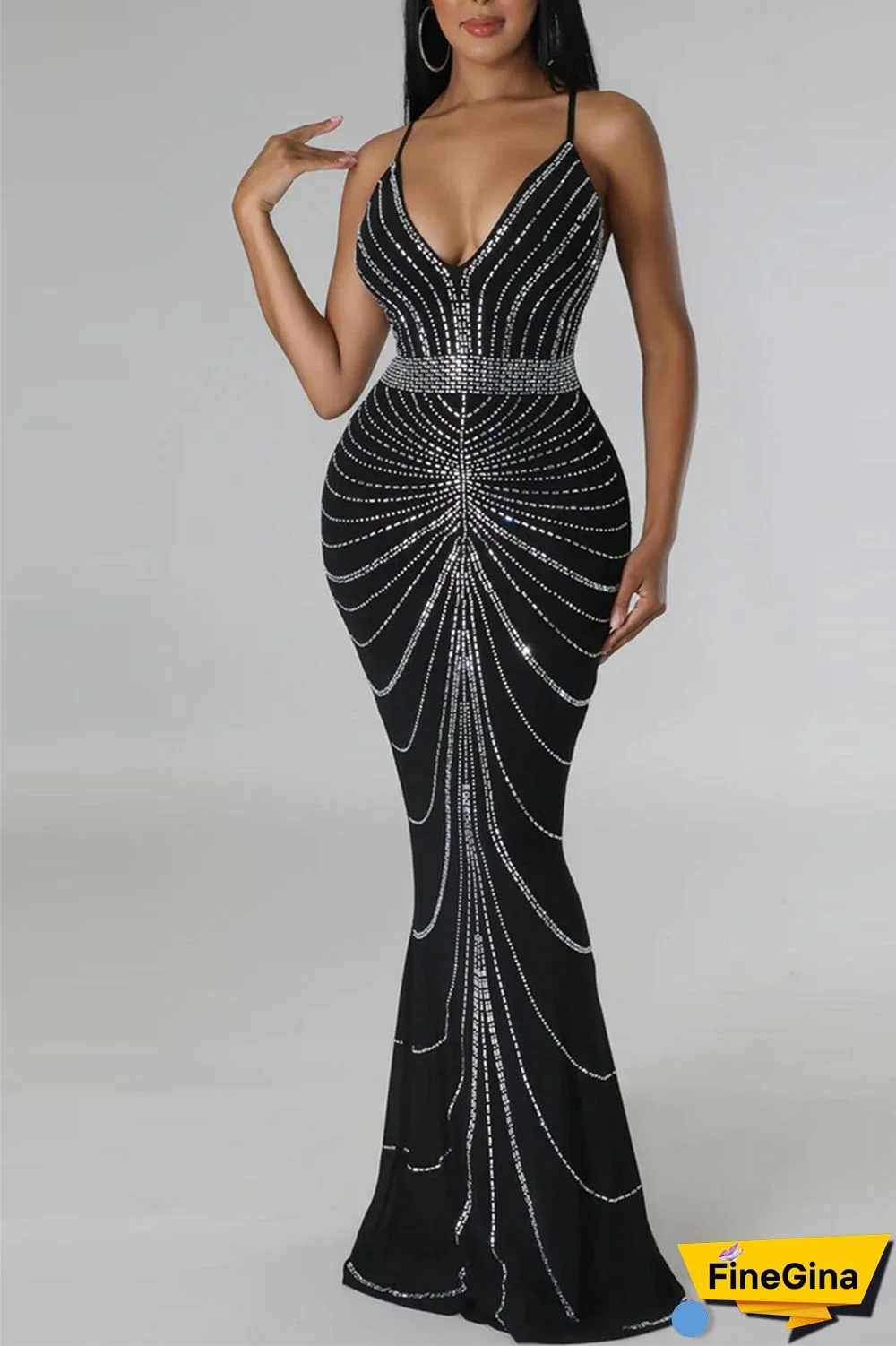 White Sexy Formal Hot Drilling Hot Drill V Neck Sheath Dresses