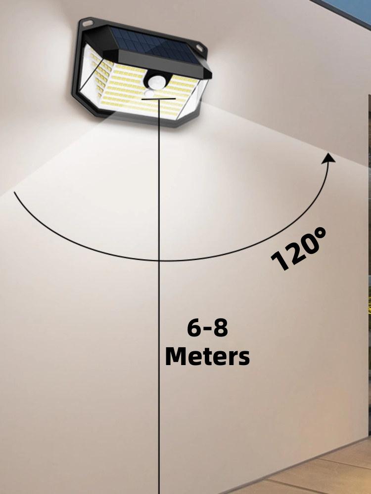 Solar Wall Light with 120&deg; Wide Beam and 6-8 Meter Range for Outdoor Security Lighting