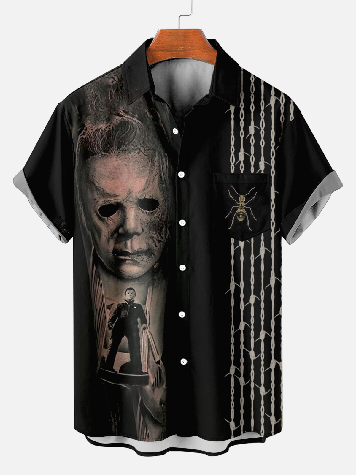 Men's horror movie character face print shirt PLUSCLOTHESMAN