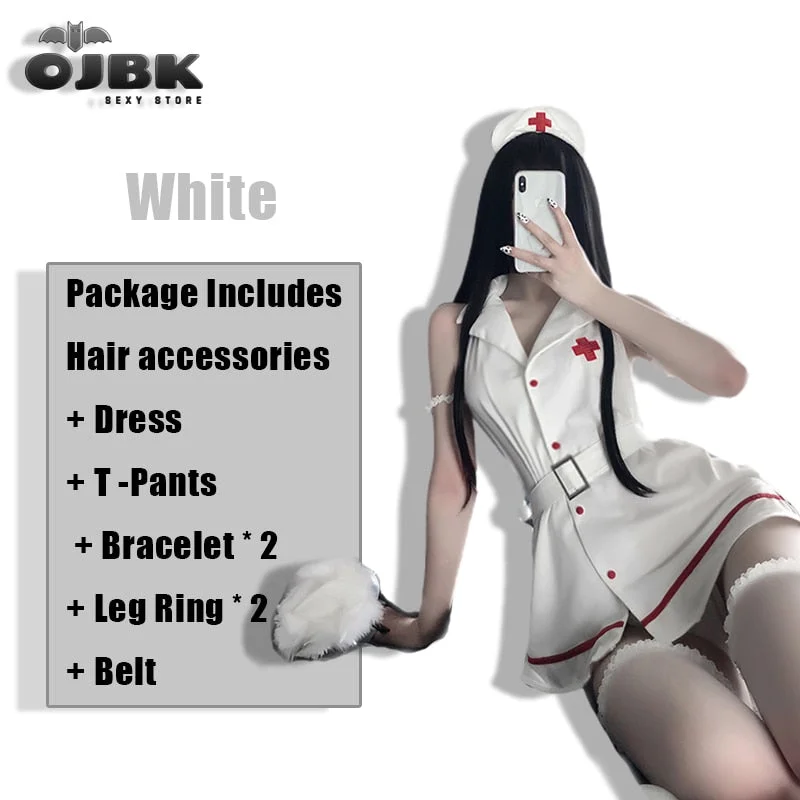OJBK New Erotic Sexy Lingerie Sweet White And Black Sleeveless Nurse Cosplay Uniform Passion Temptation Fancy Dress Dropshipping